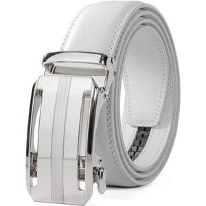 Men's Leather Ratchet Belt with Automatic Buckle, Black/White/Brown, 1 3/8 Wide